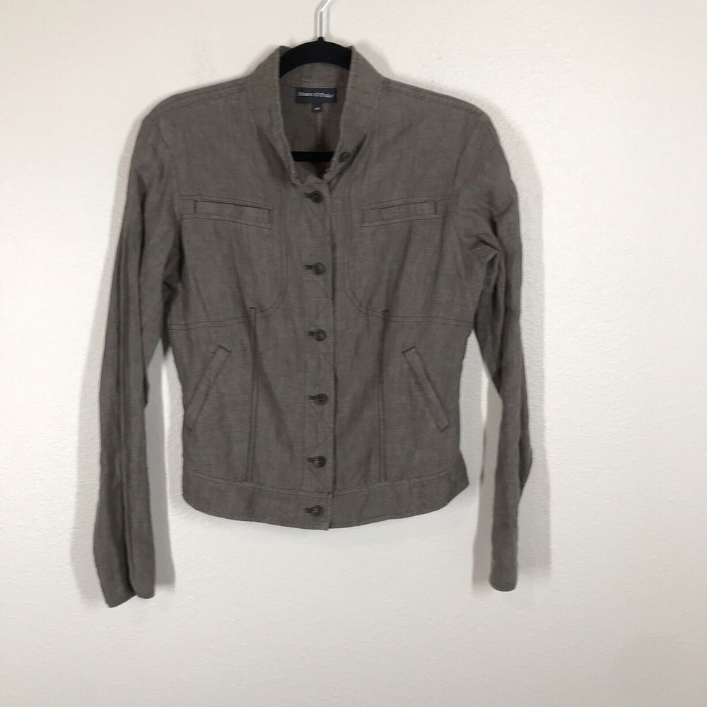 Marc O'Polo Womens Brown Lightweight Jacket Size 36 100% Linen Button Up Pockets